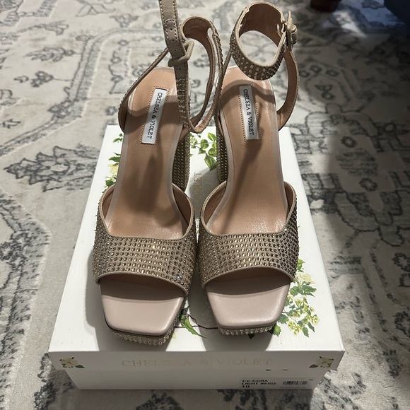 Chelsea & Violet Cora Gold Rhinestone Platform Heels - Picture 8 of 13